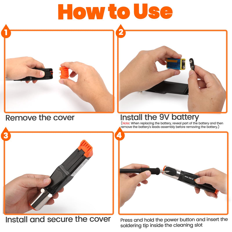 200C-II Soldering Tip Cleaner with 2 Cleaning Brushes, 1 Solder Residue Tool, Independent Power Button, Compact Soldering Iron Tip Cleaner Powered by Standard 9V Battery, Battery NOT Included