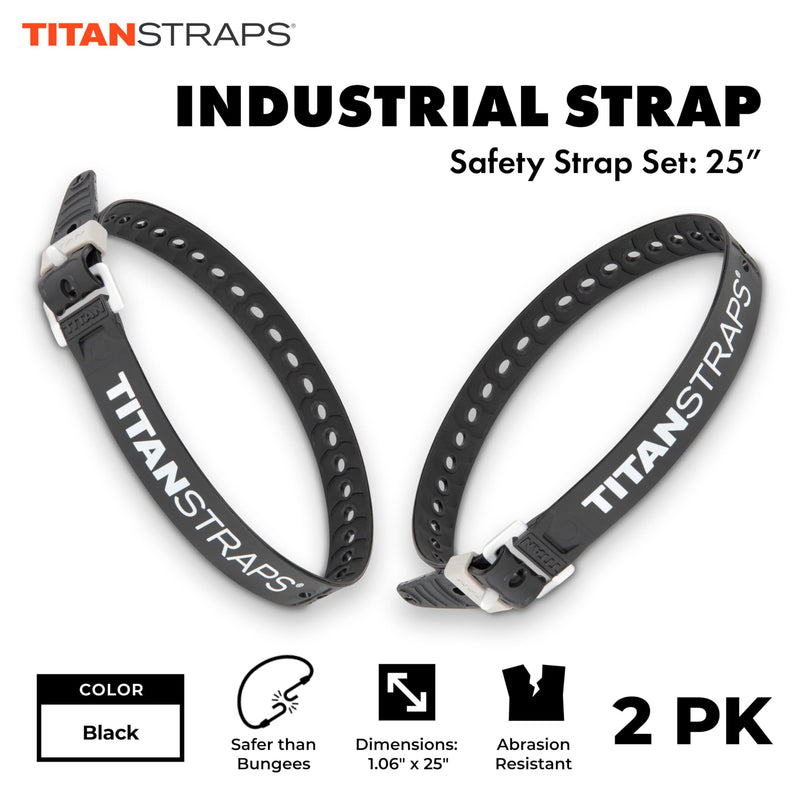 Titan Industrial Straps – Strong & Simple Tie-Downs for Construction (Welders, DIY Home) & 1st Responders – 3 Year Warranty, Batch Tested – 70 lb. Working Load, 25" Length, Black, 2-Pack 25" Length / 2-Pack