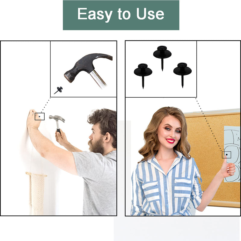 30 PCS Push Pins Picture Hangers Wall Hooks, Double Headed Thumb Tacks for Wall Hangings, Renter Friendly Decor Small Picture Frame Hangers for Drywall Cork Board Home Office Photo Decorations(Black) Black