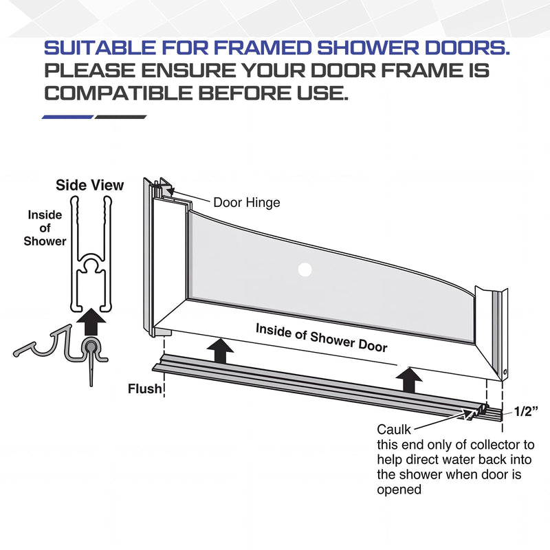Hicarer 2 Pcs 36" Framed Shower Door Replacement Drip Rail with Vinyl Sweep, PVC Shower Glazing Spline Adapter Slot Width Is 7/32" Door Sweep Replacement Are Used to Block Water