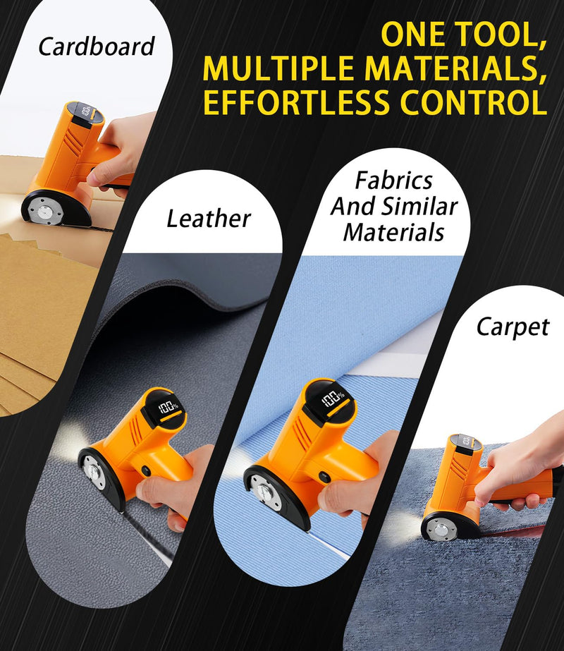 Cordless Electric Scissors 4-speed Adjustable with LED Smart Display, 4V Box Cutter Electric with Storage Box & 2 Blades, Cardboard Cutter Electric for Cardboard Fabric Plastic Leather