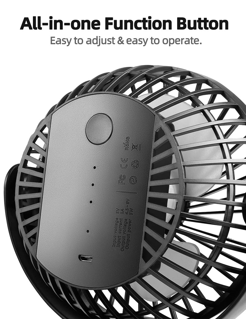 Viniper 6 inch Rechargeable Clip on Fan, 5000mah Battery Desk Fan : 360° Rotation & 3 Speeds Strong Wind Portable Fan, 8-30 Working Hours, Quiet and Powerful (Black) Black 5000mah Clip fan