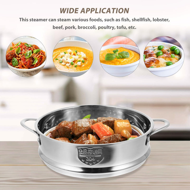 Yardwe Stainless Steel Steamer Basket 9.44 X 7.67 X 2.36 in Food Steamer Grid with Dual Handles Multi-Vent Insert for Dumplings Steamed Buns Vegetables Home Kitchen