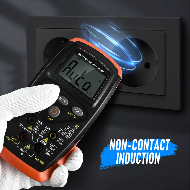 Digital Multimeter, TRMS 6000 Count Auto-Ranging DC AC Voltmeter Ohm Volt Amp Tester for Voltage Current Resistance Capacitance Continuity NCV, Tests Diode with Test Probes for Electricians 42SMART