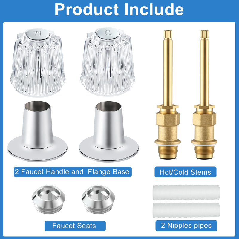 Bathtub Shower Knob 2 Piece Replacement Kit for Price Pfister Verve Compatible with Windsor Shower Faucet Handle, Trim Repair Kit with Acrylic Shower Handle and Shower Stems, Seats Parts, Flanges
