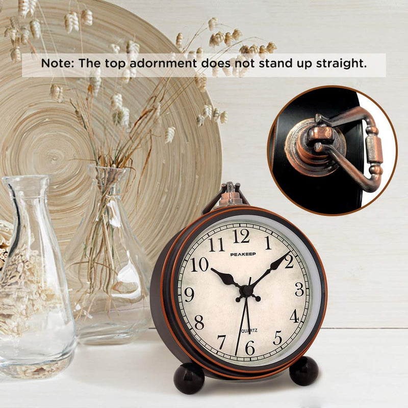 Peakeep 4" Small Battery Operated Antique Retro Analog Alarm Clock with Contour Lines in Gold for Room Decors, Silent Elegant Bedside Desk Gift Clock Black