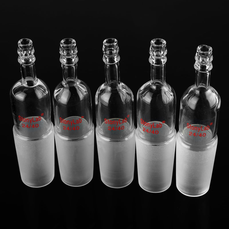 stonylab Glass Inlet Adapter, 5 Pack Borosilicate Glass Straight Inlet Adapter with 24/40 Joint and Hose Connection Lab Glassware