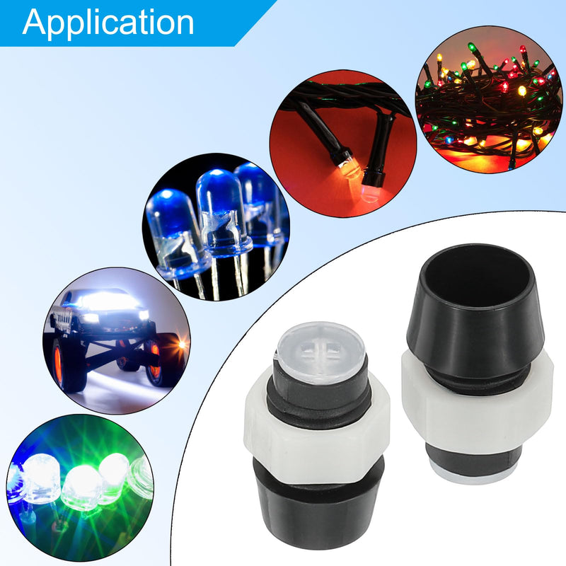 PATIKIL 5mm Emitting Diode Holder, 20 Pcs Plastic Flat LED Holder Clip Mounting Bracket Socket Cap with Fixing Ring for Lamp Bulb Bezel Mount Panel LED Display, Black