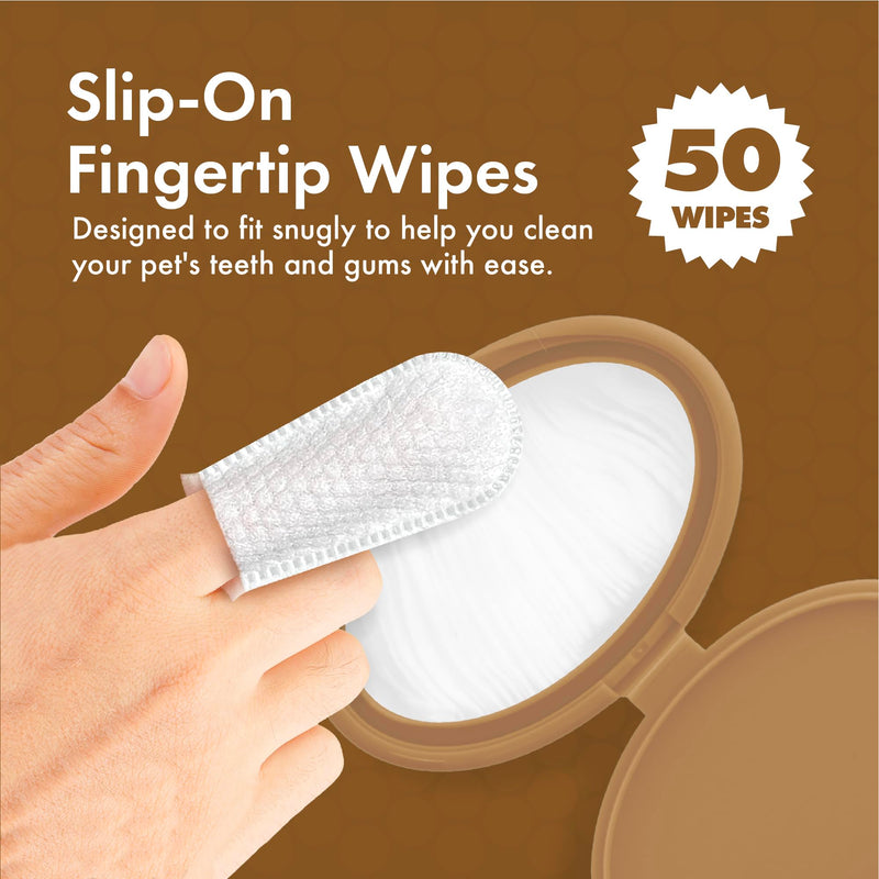 Petkin Fingertip Tooth Wipes for Dogs and Cats, 50 Finger Wipes - Slip-On, Snug Fit, Micro-Bristle Fabric - Cleans Teeth, Gums, Plaque & Tartar - Convenient, Ideal for Home and Travel - Peanut Butter 50ct - PawsPlanet Australia