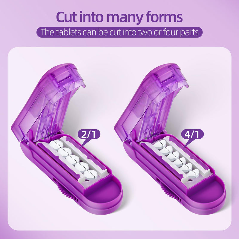 DUBSTAR Pill Cutter Splitter for Small and Tiny Pills, Multiple Pill Cutters for Small or Large Pills, Adjustable Pill Splitter with Centering Device and Blade Guard for Multi Tablets (Purple) Purple