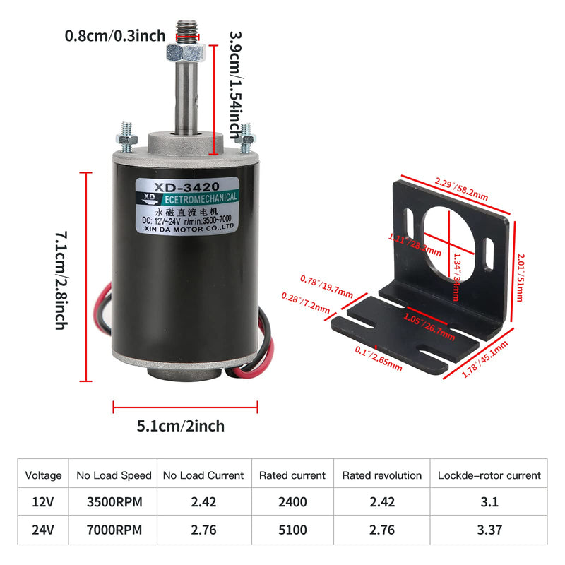High Torque DC Motor 12 V/24 V Permanent Magnet Motor Mini DC Motor DIY Generator Motor 30W CW/CCW with Moun Conventional rotary threaded shafts