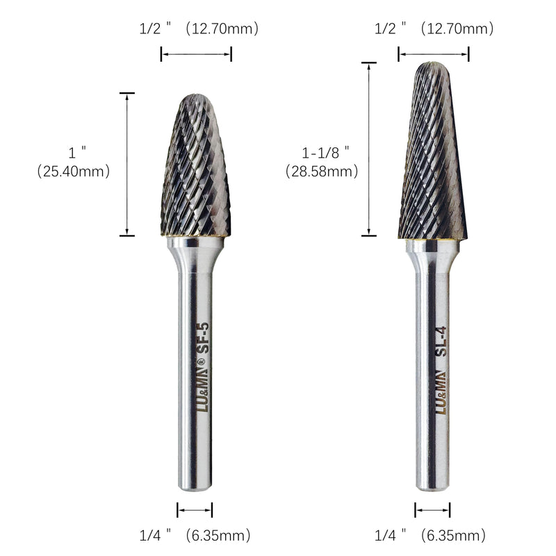 LU&MN Tungsten Carbide Double Cut Rotary Burrs File Set,4 Pieces L-4,F-5,C-3,A-1 (L-4,F-5,C-3,A-1)