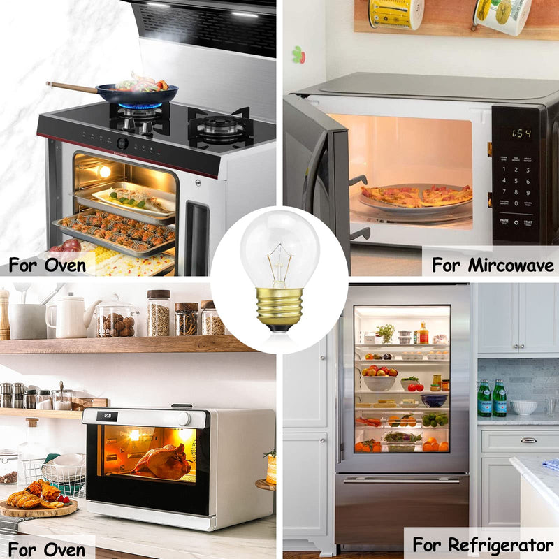 Oven Light Bulb 40 Watt, G45 Clear - High Temp 120V 415 Lumens E26 Standard Base, Appliance Light Bulb for Stove Refrigerator Microwave 4-Pack