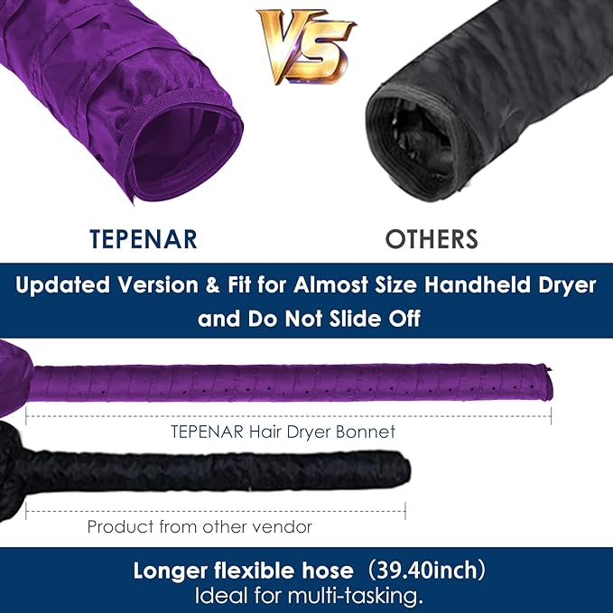 TEPENAR Bonnet Hair Dryer Attachment Upgrade Extra Large Adjustable Soft Hooded Dryer Cap - Easy to Use Natural Curly Texture Dryer Styling Quick Dry - Purple - NewNest Australia