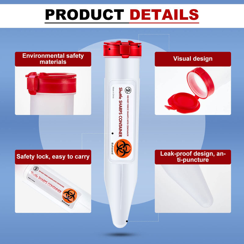 Fabbay 24 Pcs Travel Sharps Container Disposal Transportable Sharps with Locking Mechanism Needle Disposal Containers Small Sharps Container Single Use Transportable Container, 6.5 x 1.38 Inches