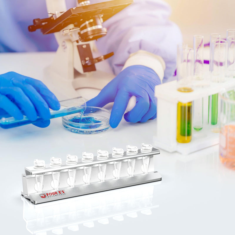 4E's USA Magnetic Bead Rack Separator with Removable Magnet - Aluminum Magnetic Separator for Purification of DNA, RNA Holds 8 (1.5 mL) Eppendorf Tubes, Microcentrifuge Tubes 8 x 1.5ML