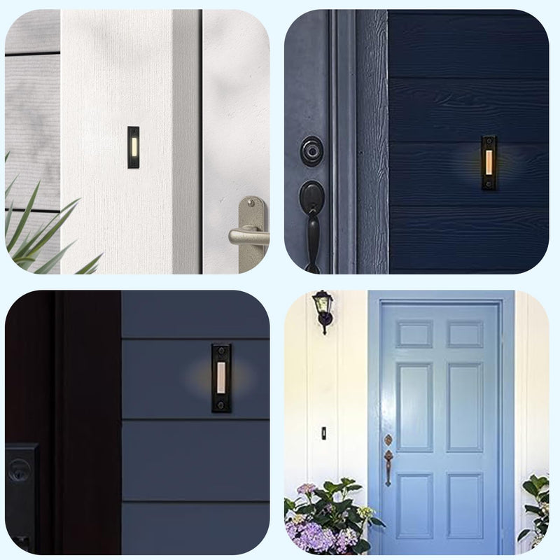 Lighted Doorbell Button Wired Door Bell Push Buttons LED Door Chime,Black Replacement Doorbell Button,Wall Mounted Doorbell Switch Wired Doorbells for Home Black Button,Warm Light