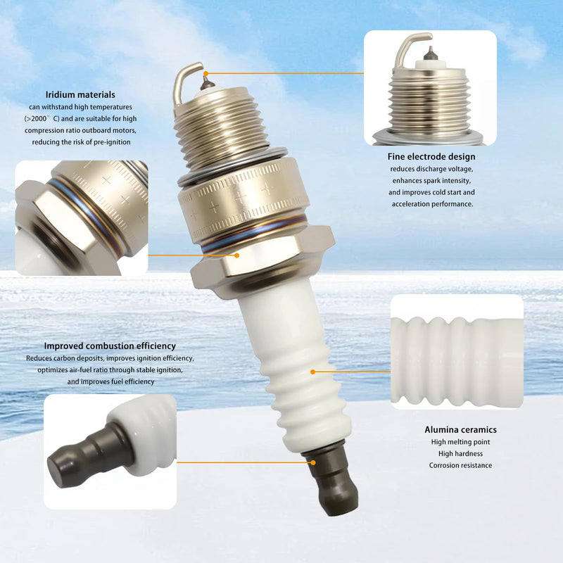 8PCS Iridium Spark Plugs Fit for Johnson Evinrude Mercury Marine Outboard Engines, Replacement for QL78YC, 938M