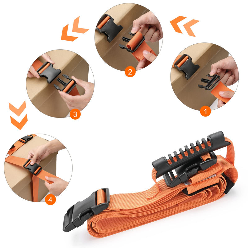 Box Carrying Strap with Handle Adjustable Belt Cross Style Carry Straps for Safely Moving and Lifting Heavy Boxes, Groceries, Luggage (Orange) Orange