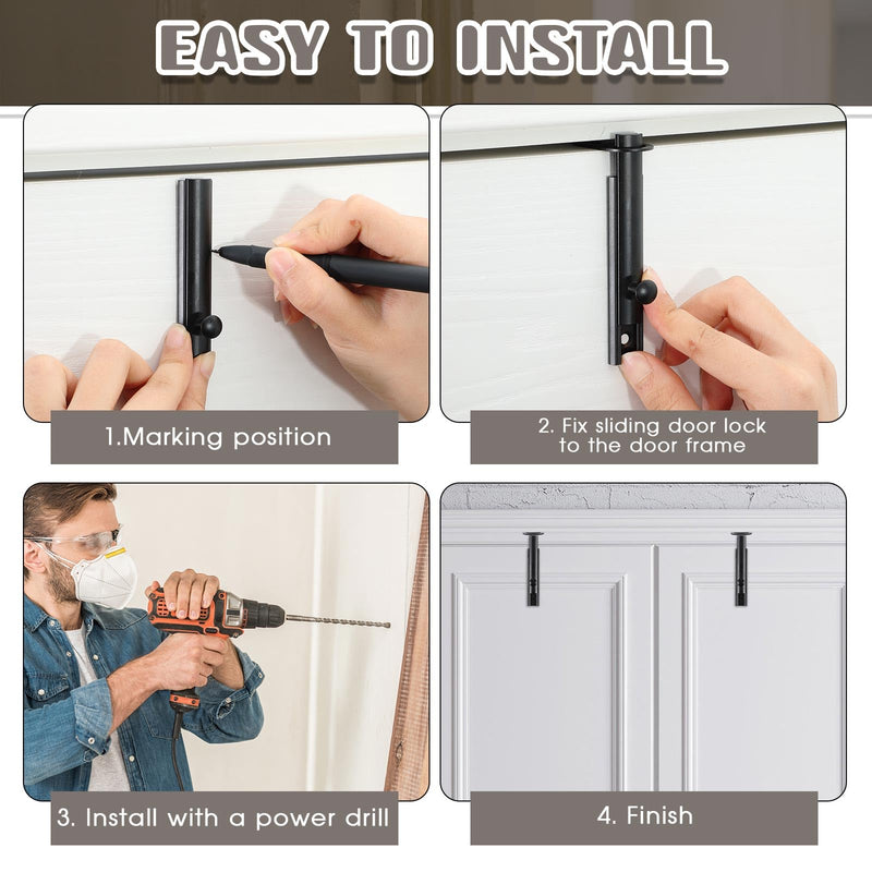 Lothee 4 Pcs Solid Brass Surface Bolt Door Slide Bolt Door Latches for Top of Door Slide Latch Lock (Matte Black,3") 3'' Matte Black - NewNest Australia