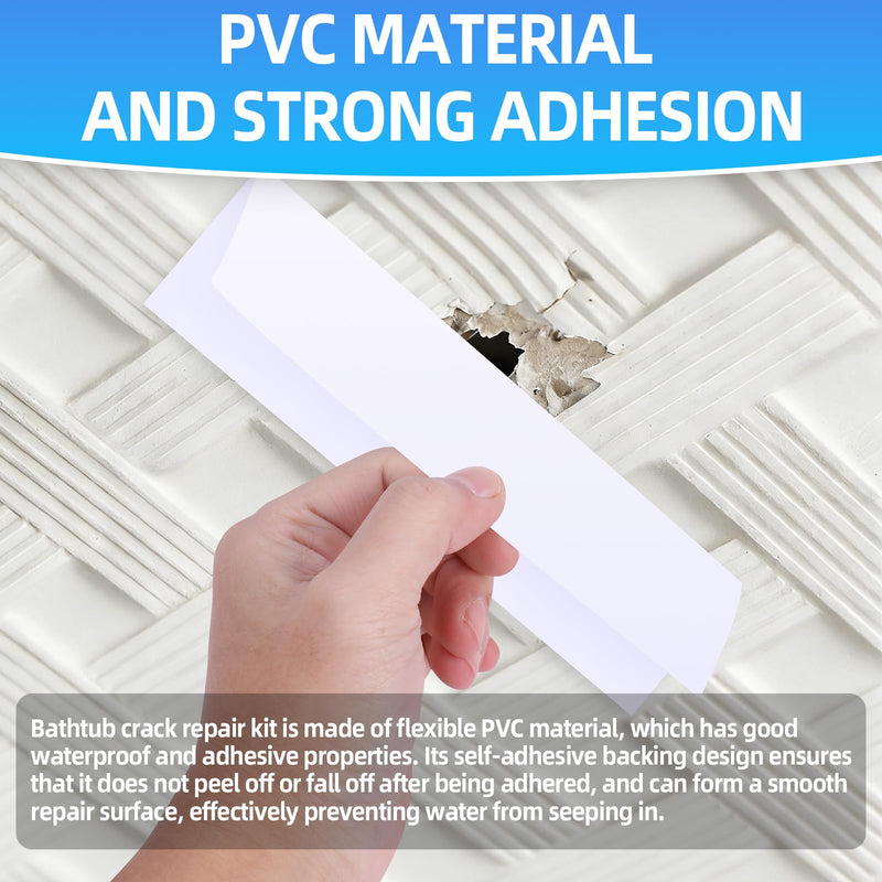 20 Pcs Bathtub Crack Repair Kit, Waterproof Bathtub Hole Repair Kit, Self Adhesive White Tape for Cracked Pool Liner Roof Skylight and Vinyl Skirting