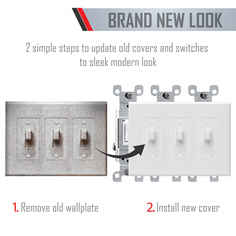 TayMac 2673W 3-Gang MASQUE Decorator Cover, Toggle, White 3 Gang Toggle Switch