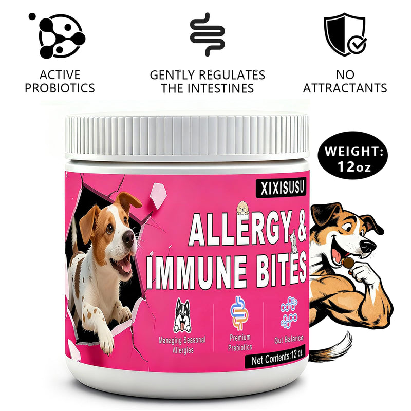 XIXSUSU Allergy Relief Chews for Dogs 12 oz | Itch & Hot Spot Relief for Skin & Coat Health | Grain Free Soft Chews for Dog Allergies | Gut Health for Dog Allergies & Sensitive Stomach