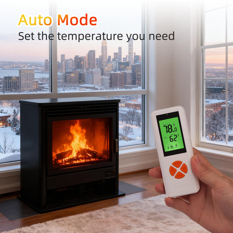 Fireplace Thermostat Remote Control Kit, for Millivolt Gas Valve & Electronic Ignition Systems, 65ft Range, LCD Display, ON/AUTO/Off Modes, Timer & Child Lock Function