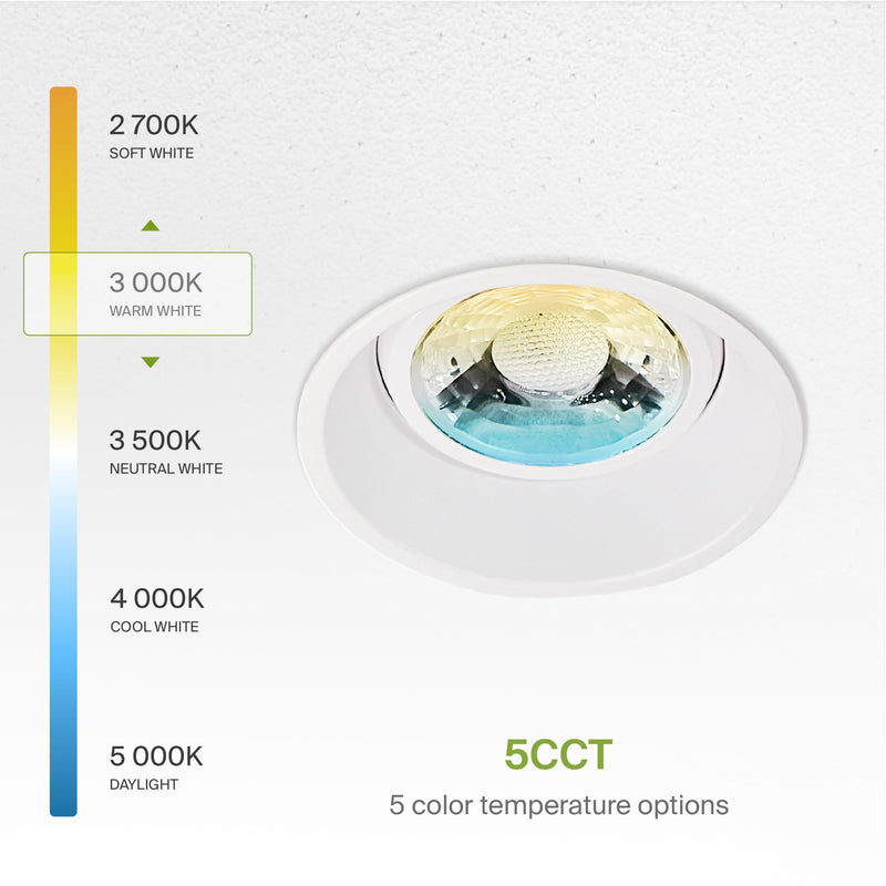 ASD 2 Inch Trimless Gimbal LED Recessed Ceiling Light Fixture, Adjustable Directional Downlight with Junction Box, 5CCT 2700K-5000K, 8W 717 Lumens, CRI90+, Anti-Glare, Dimmable, IC & Wet Rated, ETL 1 White Gimbal 1 Pack 2" 8 Watt