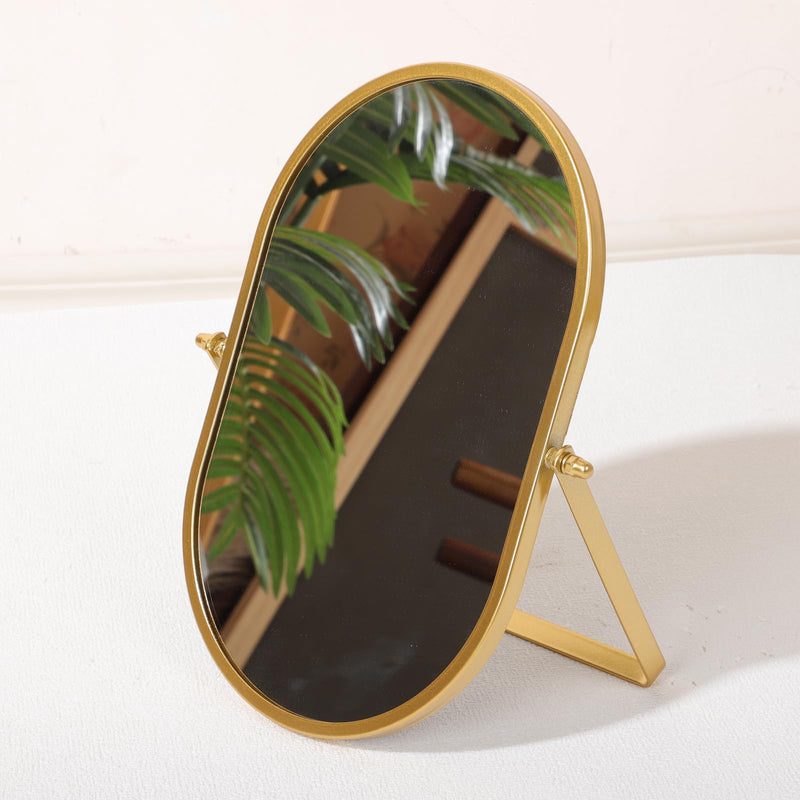 Tabletop Mirrors Makeup Mirror Portable Vanity with Metal Frame Desk Table Mirror with 180°Adjust Dressing Room Rotate Good for Bedroom Bathroom Gold 11"L x 7"W
