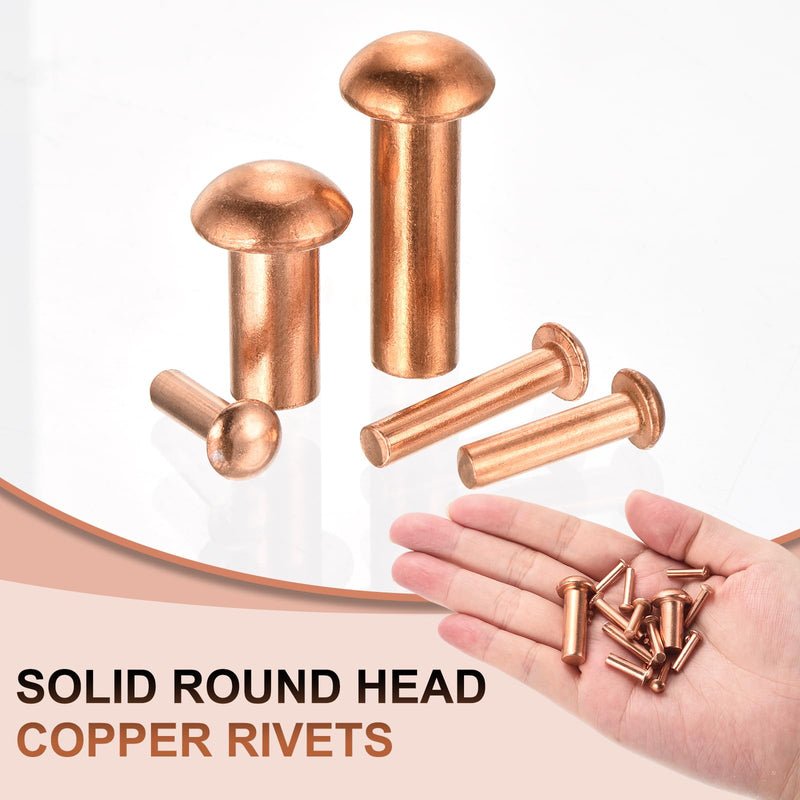 uxcell 30 Pcs Copper Solid Rivets, 5/16" x 63/64" Round Head Rivet Metal Fasteners Metal Stud Fasteners for Electrical Applications Copper Finish, Copper Tone 5/16" x 63/64"