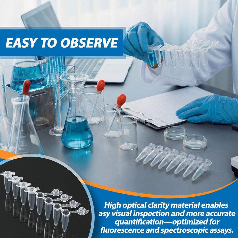 LemonRoad 125 Strips 0.2 ml PCR Tubes with Shingled Flat Caps PCR Reaction Microcentrifuge Tube