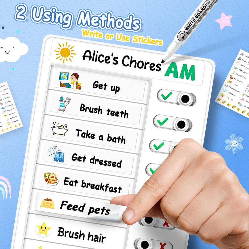 4 Pcs Chore Chart for Kids, Morning/Bedtime Routine Chart, Dry Erase to Do List, Magnetic Checklist, Visual Schedule for Kids (whitepinkbluegreen) Whitepinkbluegreen