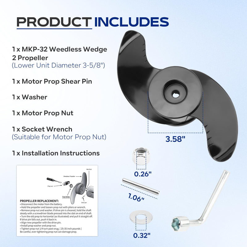 MKP-32 Weedless Wedge 2 Prop Compatible with Minn Kota 3-5/8" Motor Diameter, #2091160#1865017 Trolling Motors Prop Fit for Minn Kota Trolling Motor Replacement Parts