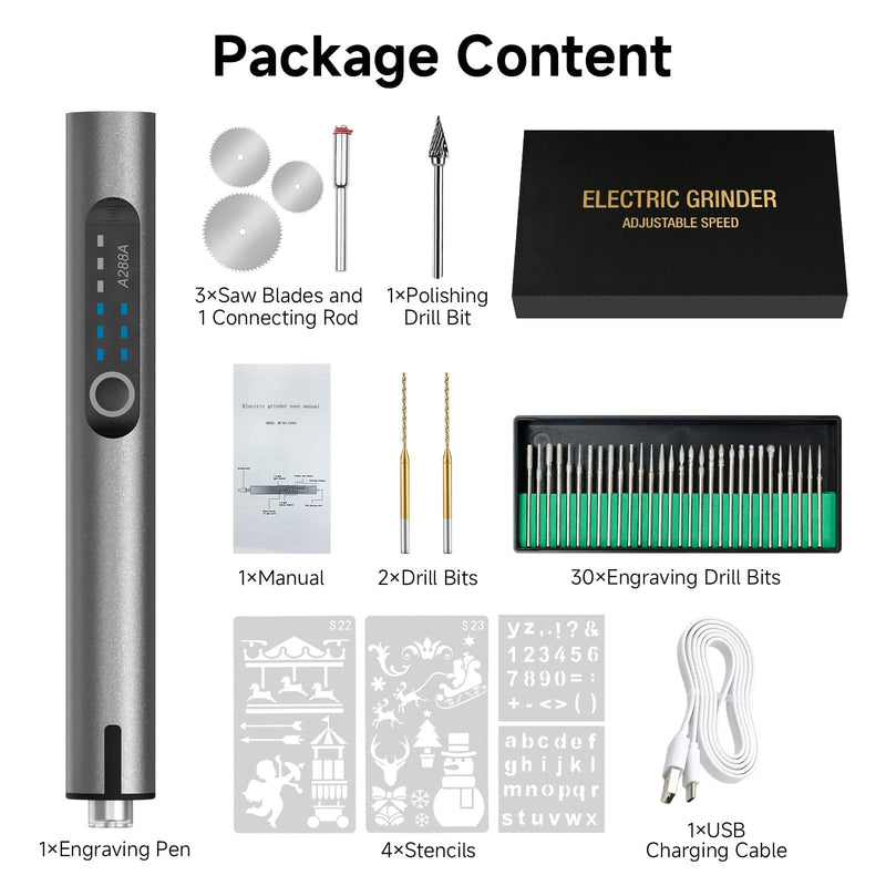 Cordless Electric Engraving Pen with 37 Bits, Portable USB-C Rechargeable Engraver Pen with LED Light - 3-Speed Precision DIY Etching Machine for Wood, Metal, Glass, Plastic, Jewelry & Craft