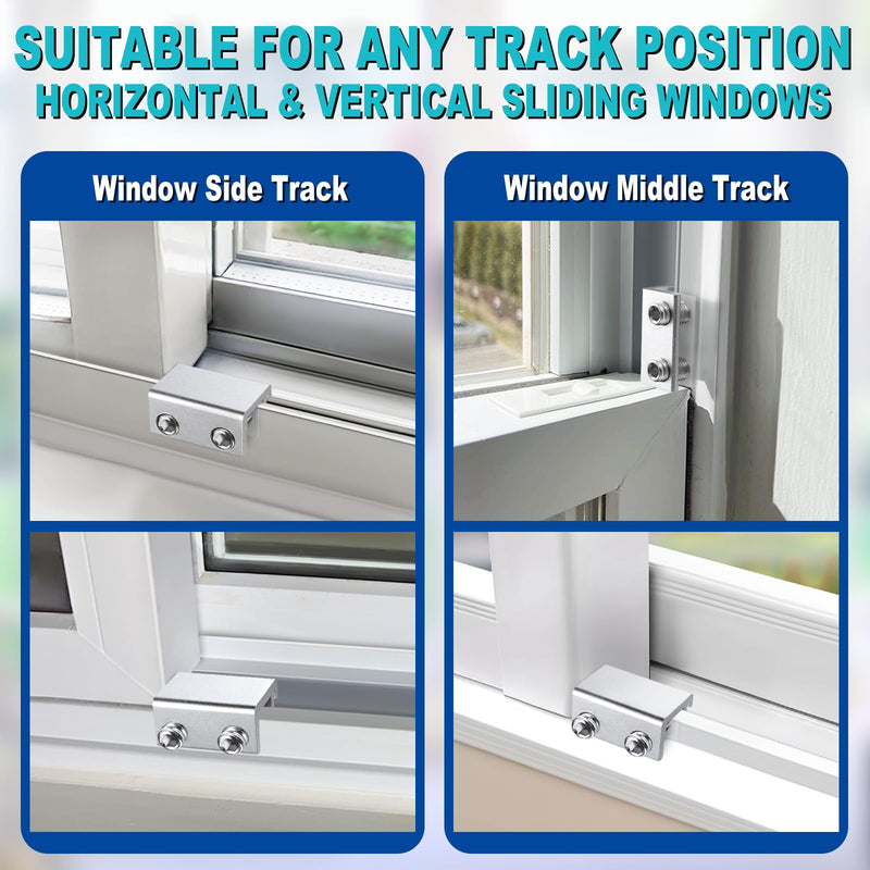 Sliding Window Locks (6 Sets), Security Window Locks with Keys, Adjustable Aluminum Sliding Window Stops, Easy Installation Without Drilling, for Vertical and Horizontal Sliding Windows (Silver) 6 Set Double Lock Silver