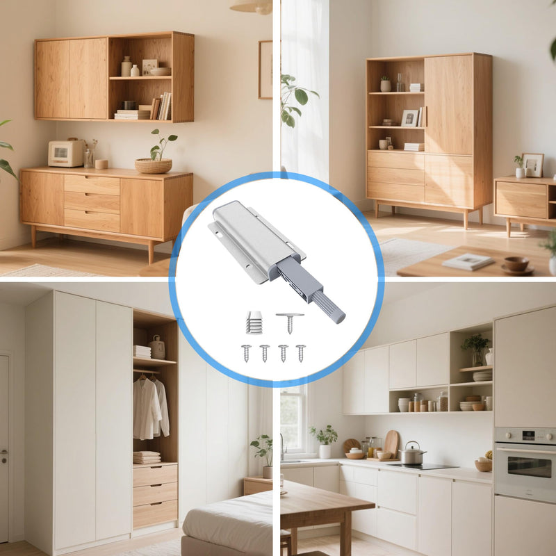 6 Pack Push to Open Cabinet Hardware, Touch Latches for Cabinet Doors, Magnetic Cabinets Latch, Magnetic Push Latches for Cabinets to Open Latch，Silver 6 Pieces Silver