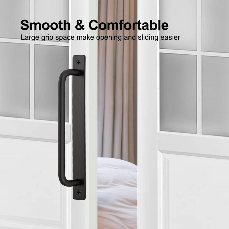 Ravinte Barn Door Handles 2 Pack Sliding Door Handle 7.5" Hole Center Barn Hardware Black Cabinet Hardware with Plate for Sliding Closet Zinc Alloy 7.5 In Hole Centers