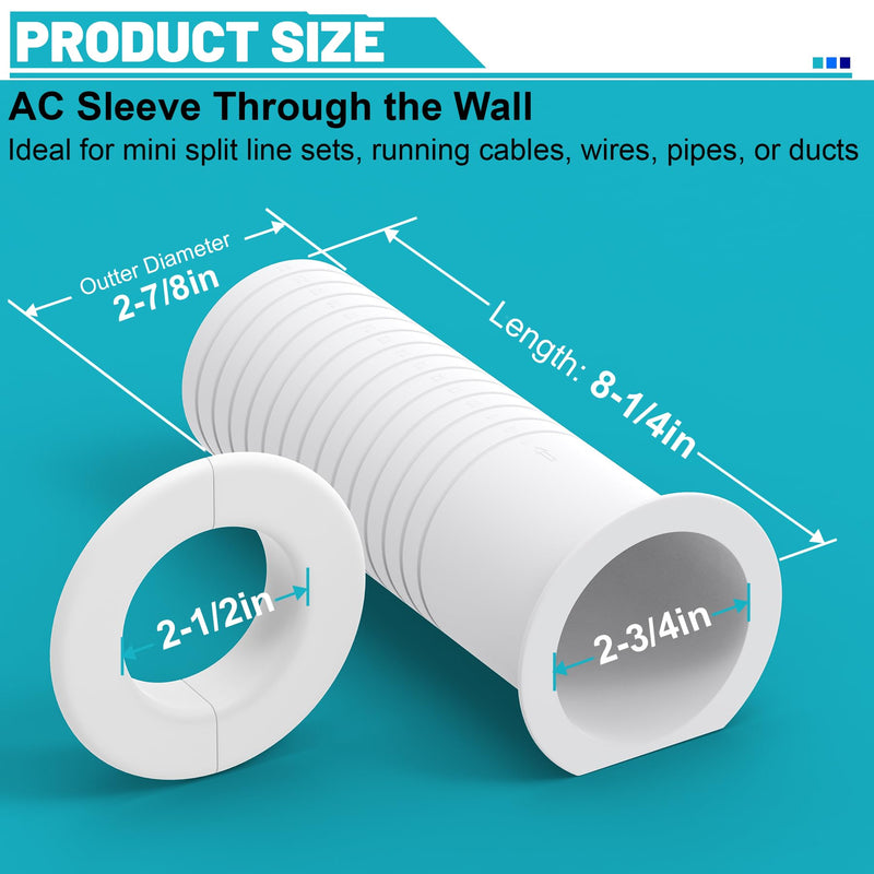 Mini Split Cover Wall Sleeve for AC Line Set, Line Set Covers for Outside Units, Mini Split Line Set Cover for Air Conditioning Systems, AC Sleeve Through The Wall, Pipe Accessories