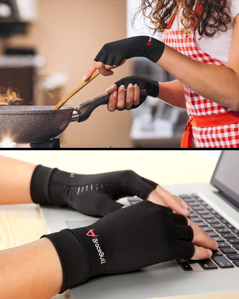 BraceBull Arthritis Gloves (1 Pair), Copper Infused Fingerless Compression Gloves, RSI and Relieve Hand Pain for Women & Men Medium