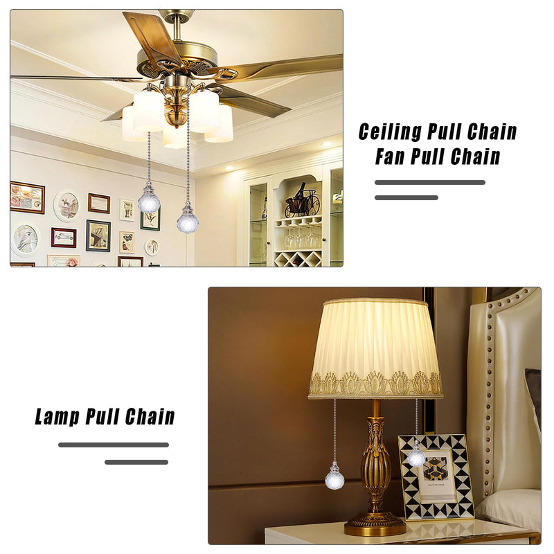 LONGSHENG - SINCE 2001 - Clear Crystal Prism Ball 30mm 2 Pieces Dazzling Crystal Ceiling Fan Pull Chain Pull Chain Extension with Connector for Ceiling Light Fan