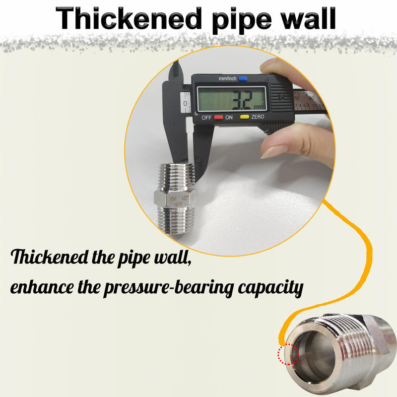 1/2" Male x 1/2" Male Hex Nipple Pipe Fittings, 304 Stainless Steel 1/2 inch NPT Male Threaded Pipe Adapter Fittings Equal Nipples Connectors, Male Straight Connector Pipe Fitting (1/2“, 2pcs) 1/2“, 2pcs