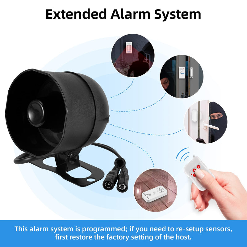 KERUI Indoor/Outdoor Security Alarm System Kit,Wireless Weatherproof Siren Horn with Remote Control and Door Contact Sensor Burglar Alarm for Home Basement Garage