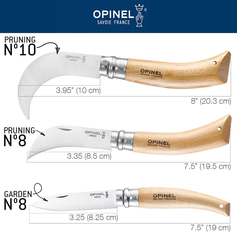 Opinel No. 8 Pruning Folding Knife - Stainless Steel for Pruning, Grafting, Harvesting, Gardening, and Everyday Use No. 8 - 8.5cm Blade Beech Wood