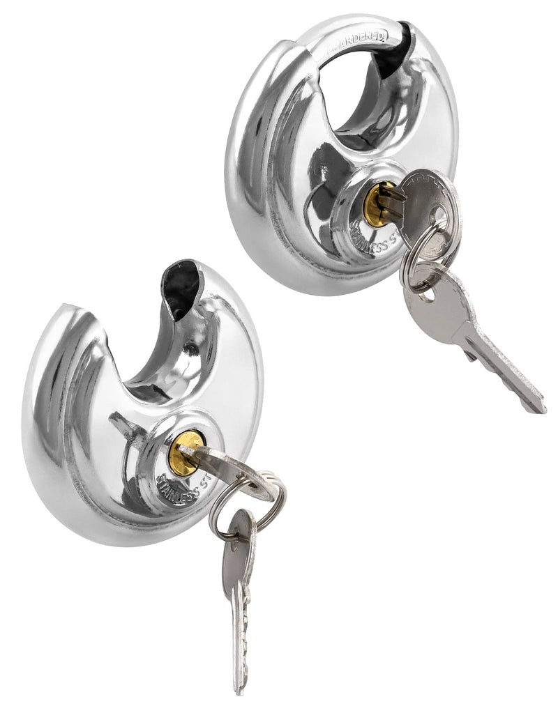 QWORK Disc Locks, 1 Pack Heavy Duty Steel Keyed Padlock Disc Storage Locks for Storage Unit, Moving Trailers, Shed, Fence, 3/8" Shackle Padlock with keys