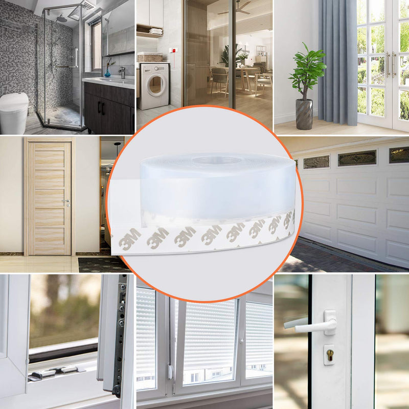 26 Feet Silicone Seal Strip,Door Weather Stripping, Sealing Tape for Door Draft Stopper Adhesive Tape for Doors Windows and Shower Glass Gaps (Transparent, 45MM) TRANSPARENT