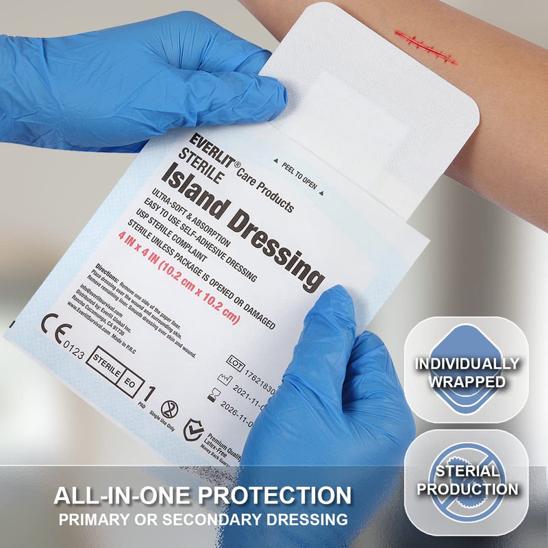 EVERLIT Island Dressing Bordered Gauze | Large Wound Care Bandage with Adhesive Border| Sterile, Soft & Highly Absorbent Medical Grade Dressing Pad (4x10 Inch (Pack of 25)) 4x10 Inch (Pack of 25)