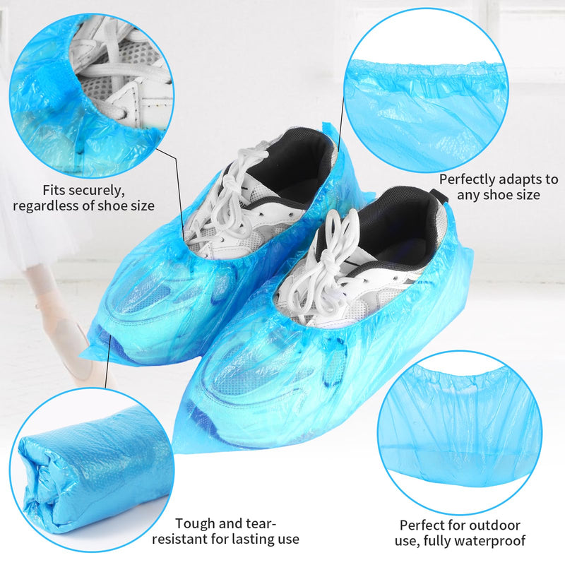Frontline Shoe Covers Disposable Waterproof, Recyclable Premium Thick Plastic, SLip Resistance, Durable, Booties for Shoes, XL One Size Fits Most, Indoor Outdoor Shoe Covers (100) 100