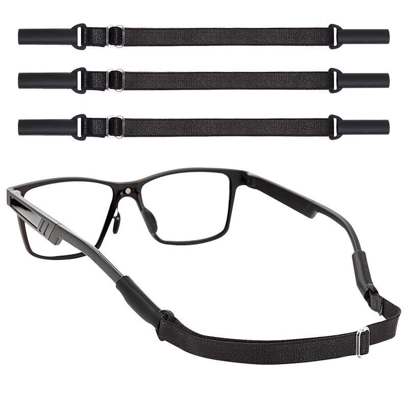 Adjustable Glasses Straps - 3 Pcs No Tail Adjustable Eyewear Retainer Glasse Strap for Men's Glasses Straps, Kids' Glasses Straps, Women's Glasses Straps, Sunglasses Straps, Black(7.5-13.5 inch) 7.5-13.5 inch