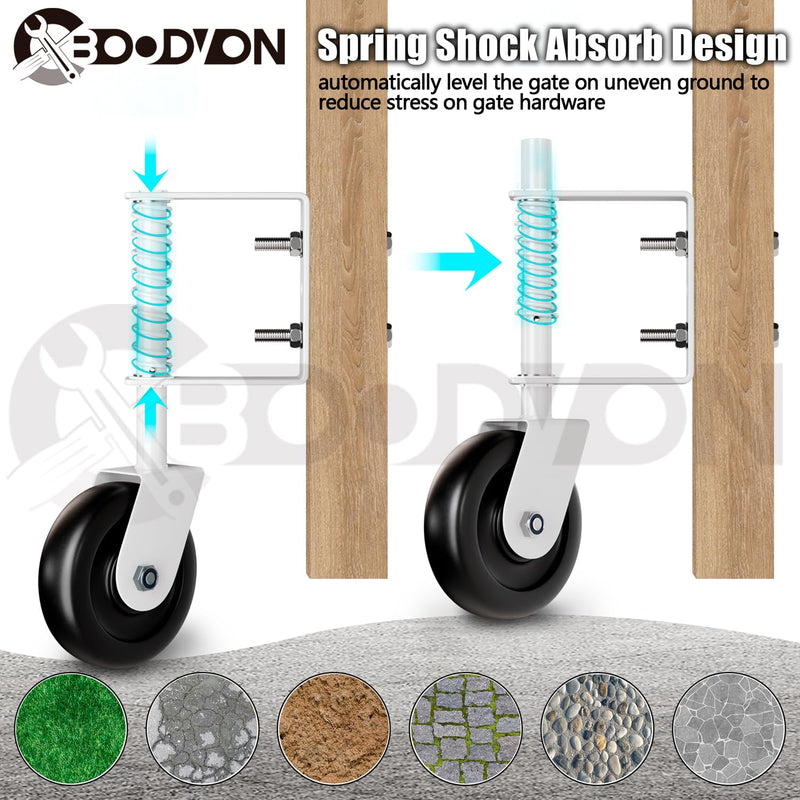 4.3" Heavy Duty Gate Caster with Bearing, Spring Loaded Gate Wheels with Bear, Gate Caster Wheel with 360° Rotation for Wooden Gate Fence, Metal Tube Gate, 220 Lbs Capacity, White, 1 Pack